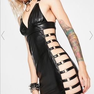 BNWOT Wet Look Black Pleather Cut Out Dress